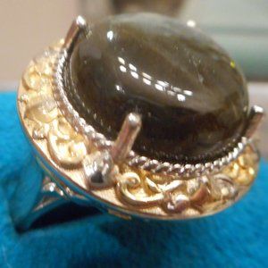KARIS Madagascar Labradorite Solitaire Ring in 18K YG Plated and Platinum Bond 7